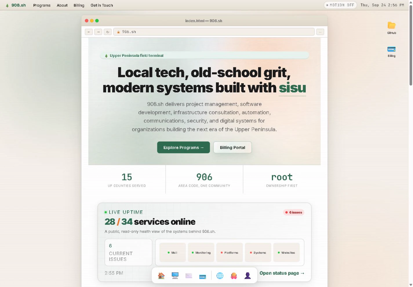 906.sh public homepage, captured September 24, 2026