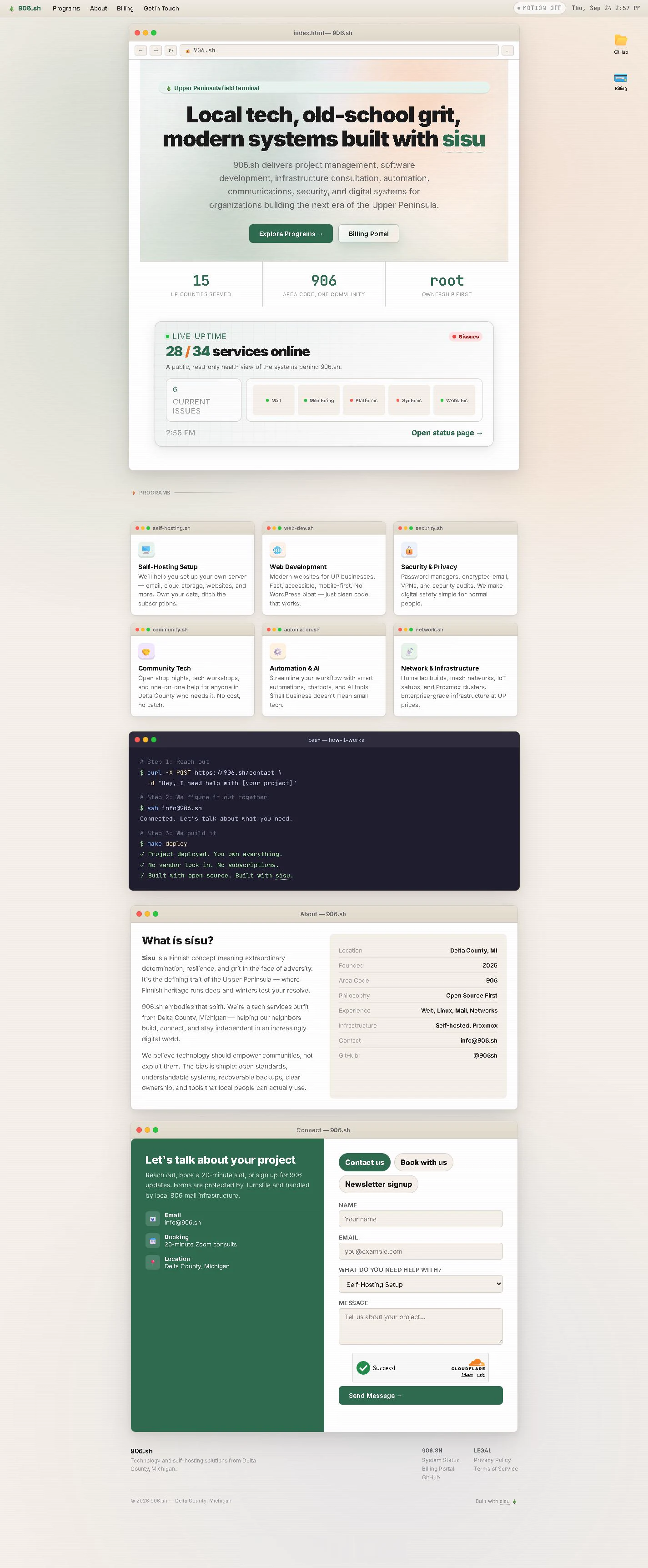 906.sh public homepage, full page, captured September 24, 2026