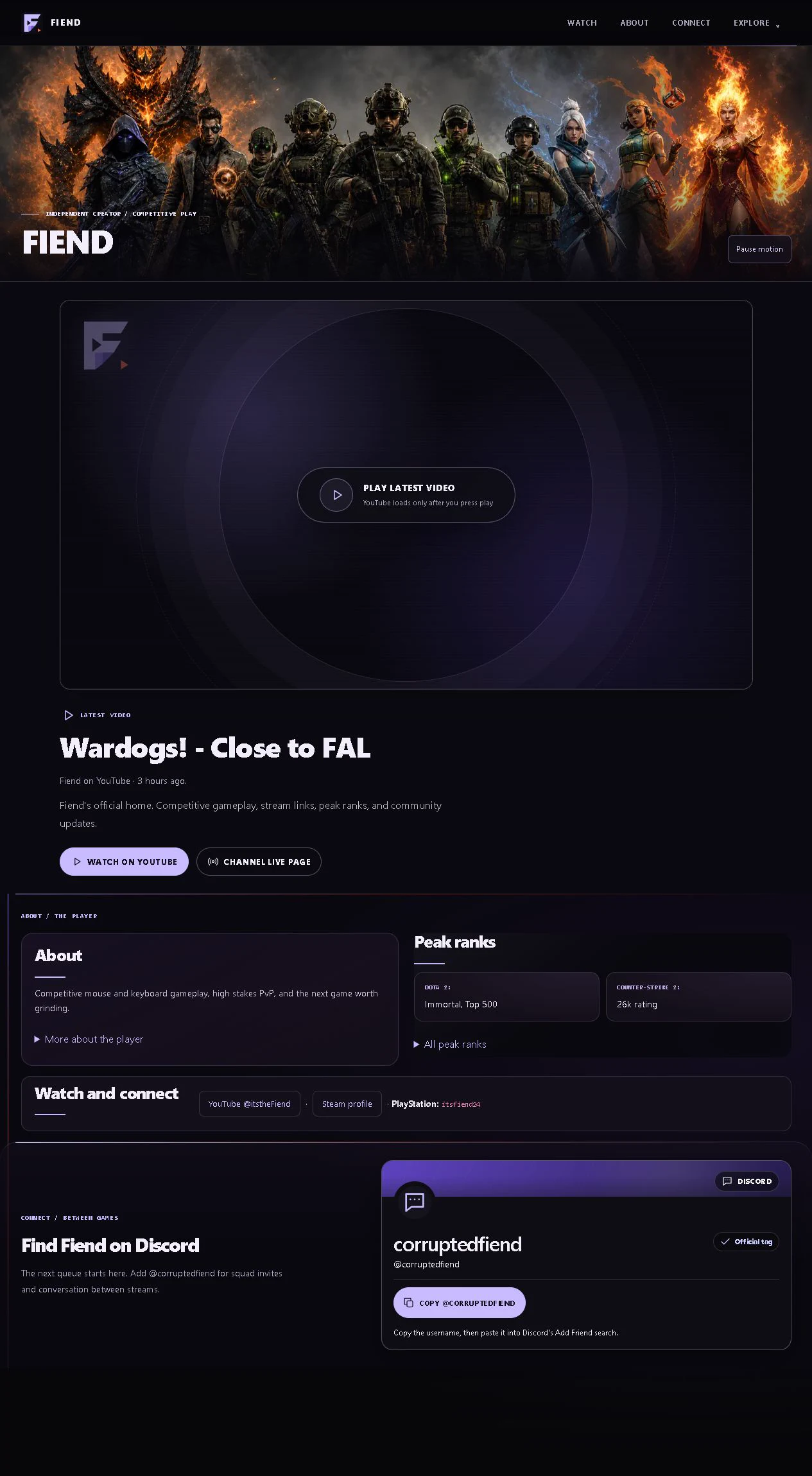 Fiend public homepage, full page, captured September 24, 2026