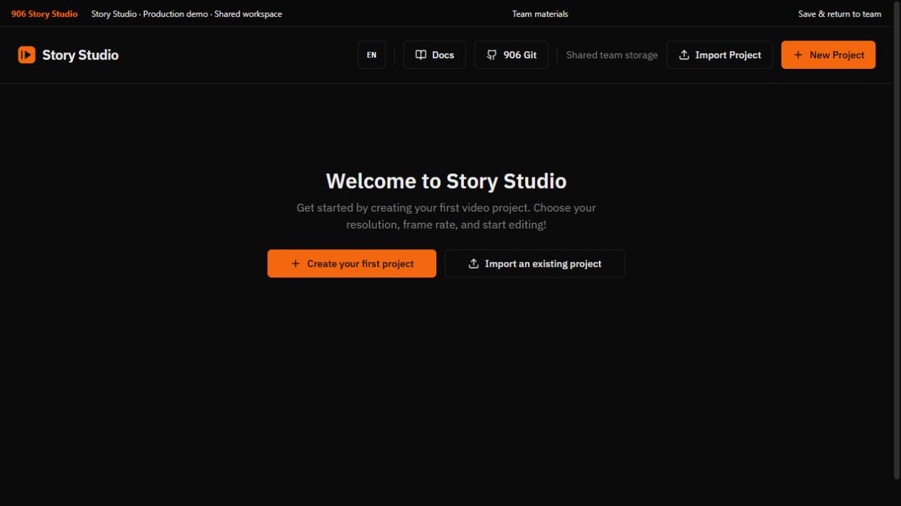 906 Story Studio demo workspace editor entry, captured September 25, 2026