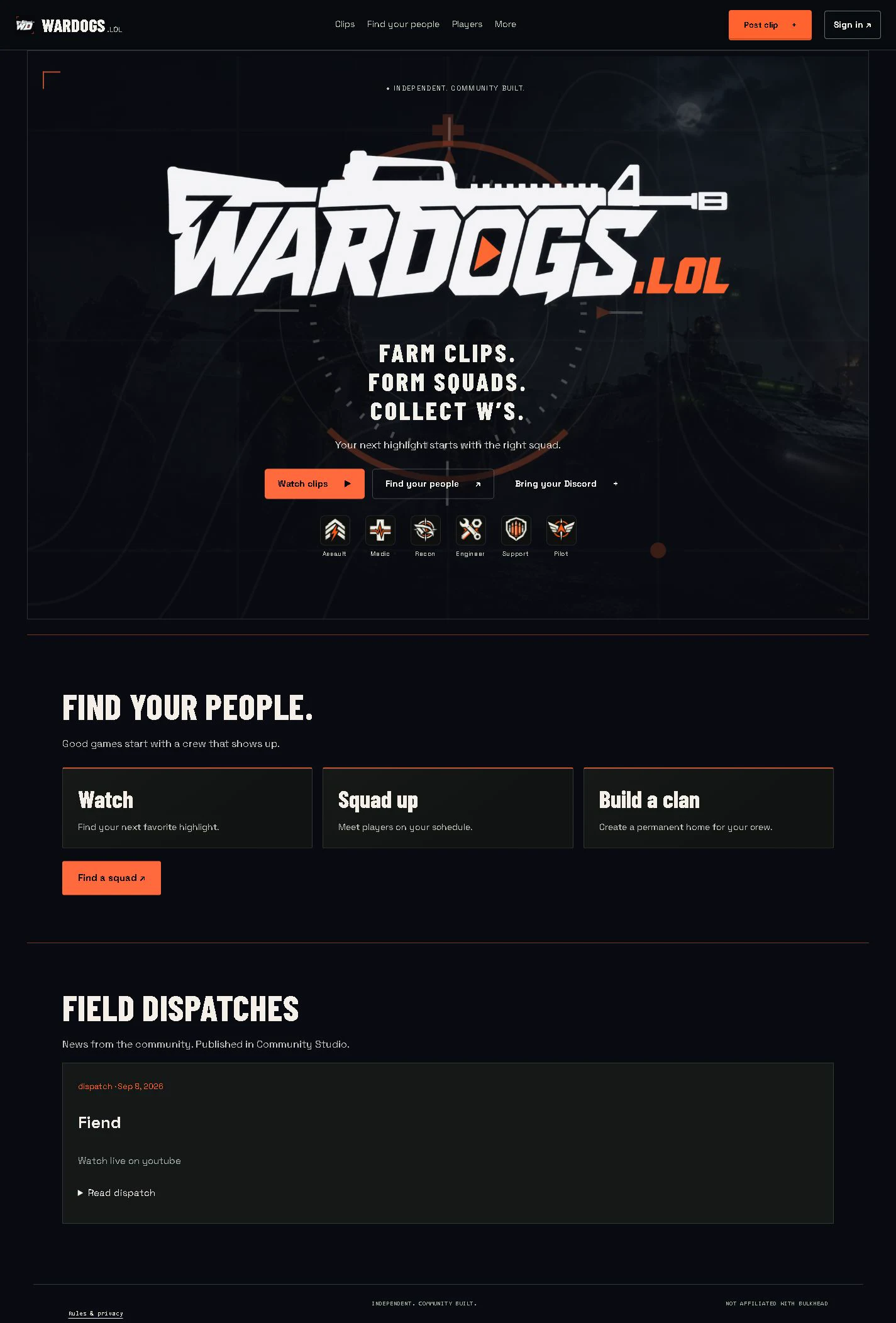 WARDOGS.LOL public homepage, full page, captured September 24, 2026
